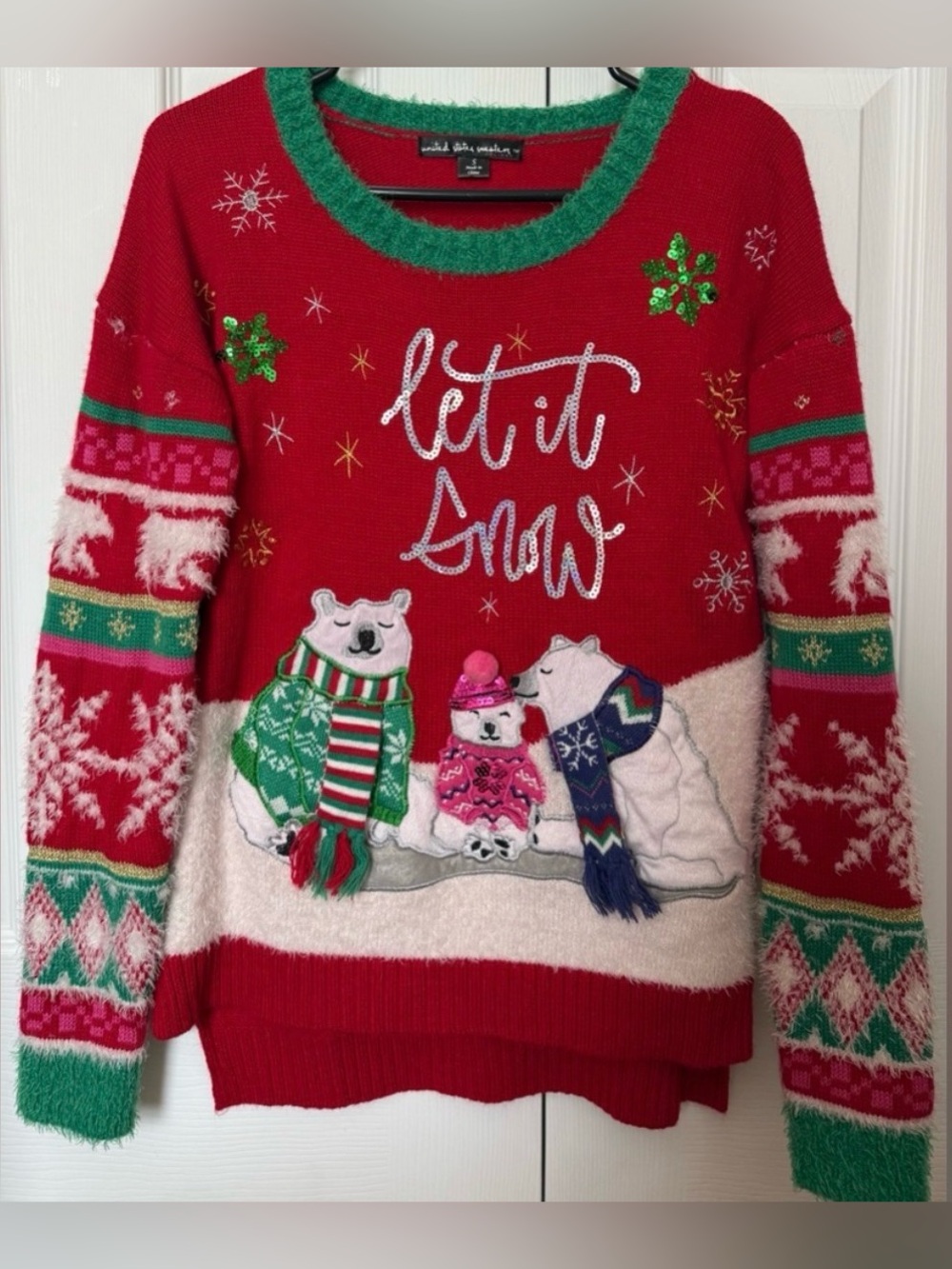 Ugly Christmas Holiday Sweater with Polar Bear Design Let it Snow Small Family